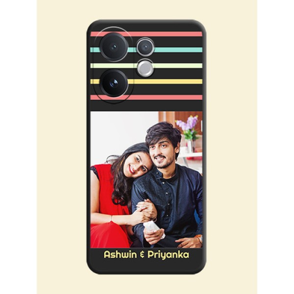 Color Stripes with Photo and Text on Photo On Space Black Custom Soft Matte Mobile Back Cover - Vivo T4 Pro 5G Color Stripes with Photo and Text on Photo On Space Black Custom Soft Matte Mobile Back Cover - Vivo T4 Pro 5G