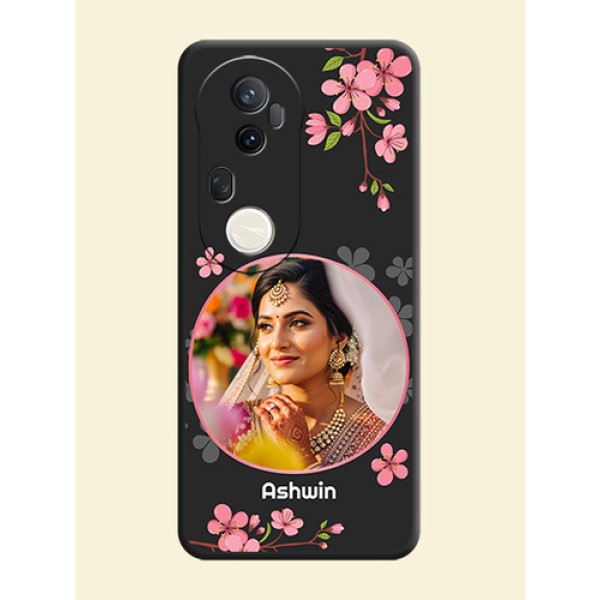 Round Image with Pink Color Floral Design on Photo On Space Black Custom Soft Matte Mobile Back Cover - Vivo T4 Ultra 5G Round Image with Pink Color Floral Design on Photo On Space Black Custom Soft Matte Mobile Back Cover - Vivo T4 Ultra 5G