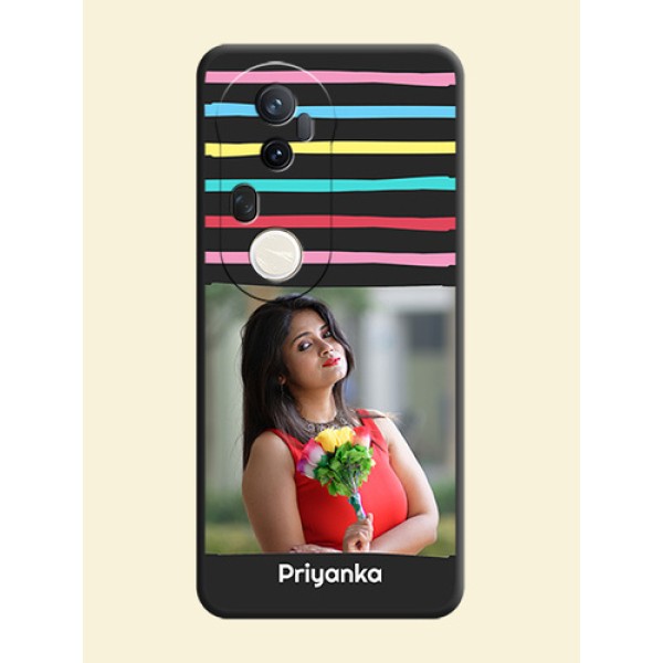 Multicolor Lines with Image On Space Black Custom Soft Matte Mobile Back Cover - Vivo T4 Ultra 5G Multicolor Lines with Image On Space Black Custom Soft Matte Mobile Back Cover - Vivo T4 Ultra 5G