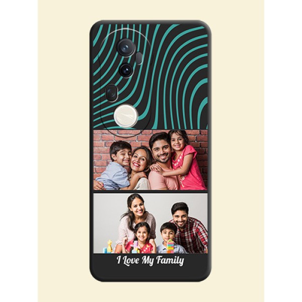 Wave Pattern with 2 Image Holder On Space Black Custom Soft Matte Mobile Back Cover - Vivo T4 Ultra 5G Wave Pattern with 2 Image Holder On Space Black Custom Soft Matte Mobile Back Cover - Vivo T4 Ultra 5G
