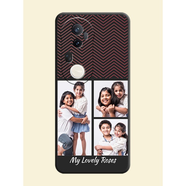 Wave Pattern with 3 Image Holder On Space Black Custom Soft Matte Mobile Back Cover - Vivo T4 Ultra 5G Wave Pattern with 3 Image Holder On Space Black Custom Soft Matte Mobile Back Cover - Vivo T4 Ultra 5G