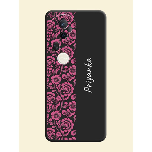 Pink Floral Pattern Design With Custom Text On Space Black Custom Soft Matte Mobile Back Cover - Vivo T4 Ultra 5G Pink Floral Pattern Design With Custom Text On Space Black Custom Soft Matte Mobile Back Cover - Vivo T4 Ultra 5G