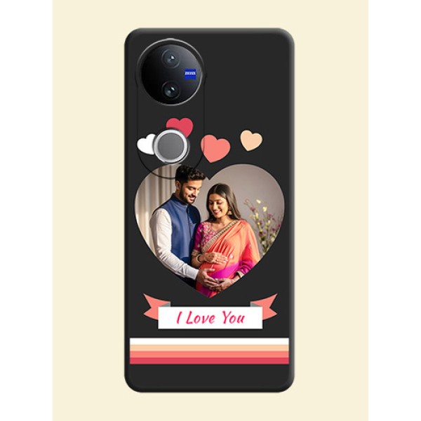 Love Shaped Photo with Colorful Stripes On Space Black Custom Soft Matte Mobile Back Cover - Vivo T4R 5G Love Shaped Photo with Colorful Stripes On Space Black Custom Soft Matte Mobile Back Cover - Vivo T4R 5G