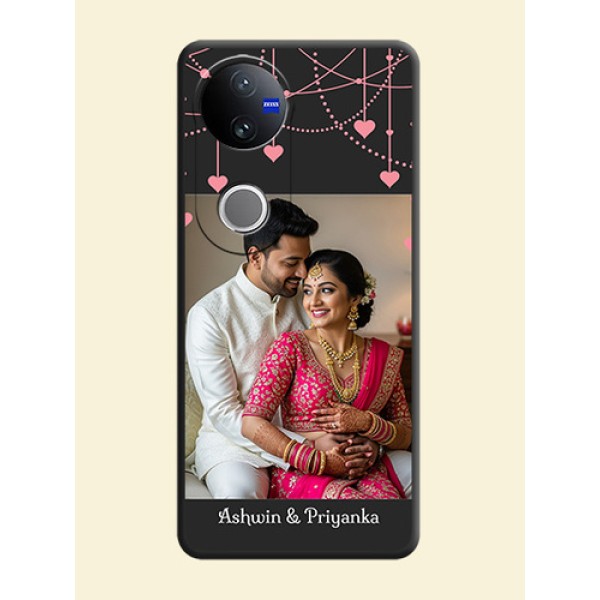 Pink Love Hangings with Text On Space Black Custom Soft Matte Mobile Back Cover - Vivo T4R 5G Pink Love Hangings with Text On Space Black Custom Soft Matte Mobile Back Cover - Vivo T4R 5G
