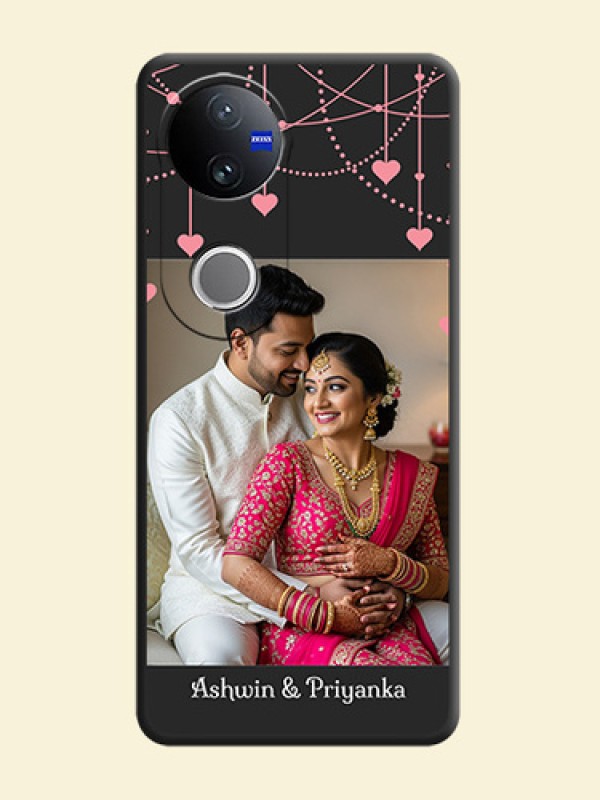 Pink Love Hangings with Text On Space Black Custom Soft Matte Mobile Back Cover - Vivo T4R 5G
