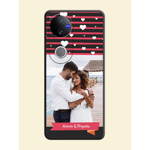 White Color Love Symbols with Pink Lines Pattern On Space Black Custom Soft Matte Mobile Back Cover - Vivo T4R 5G