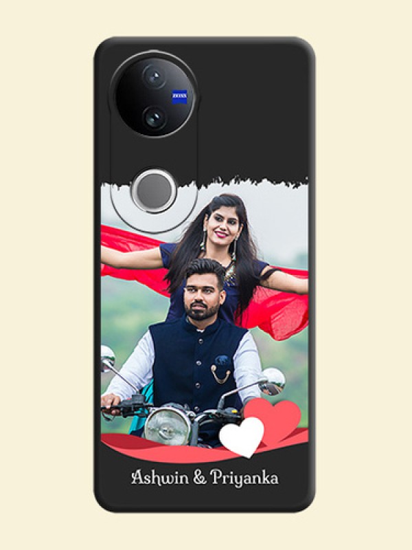 Pin Color Love Shaped Ribbon Design with Text On Space Black Custom Soft Matte Mobile Back Cover - Vivo T4R 5G