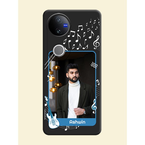 Musical Theme Design with Text on Photo On Space Black Custom Soft Matte Mobile Back Cover - Vivo T4R 5G