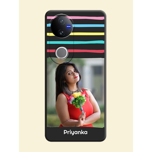 Multicolor Lines with Image On Space Black Custom Soft Matte Mobile Back Cover - Vivo T4R 5G Multicolor Lines with Image On Space Black Custom Soft Matte Mobile Back Cover - Vivo T4R 5G