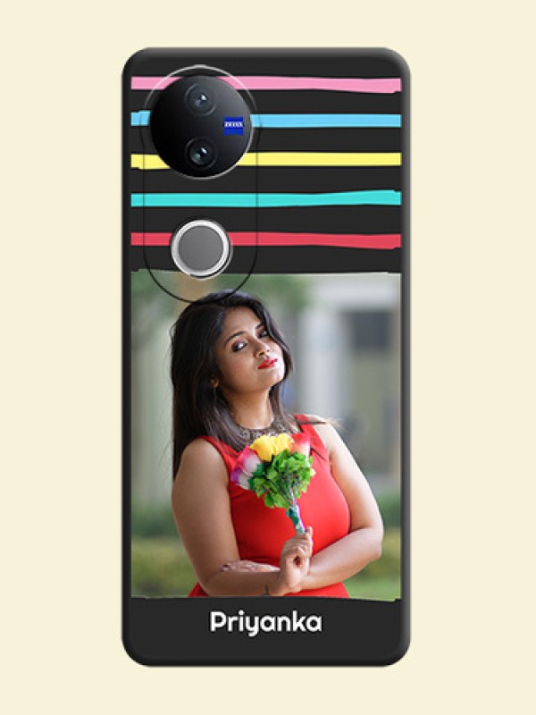 Multicolor Lines with Image On Space Black Custom Soft Matte Mobile Back Cover - Vivo T4R 5G