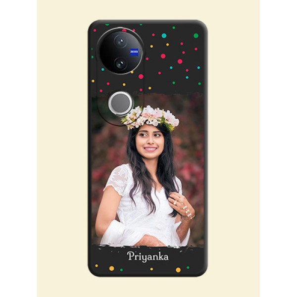 Multicolor Dotted Pattern with Text On Space Black Custom Soft Matte Mobile Back Cover - Vivo T4R 5G Multicolor Dotted Pattern with Text On Space Black Custom Soft Matte Mobile Back Cover - Vivo T4R 5G