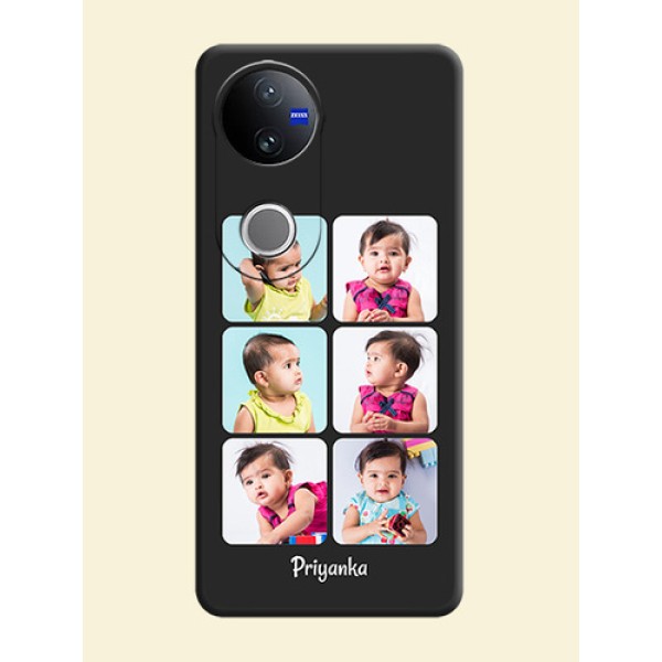 Floral Art with 6 Image Holder on Photo On Space Black Custom Soft Matte Mobile Back Cover - Vivo T4R 5G Floral Art with 6 Image Holder on Photo On Space Black Custom Soft Matte Mobile Back Cover - Vivo T4R 5G