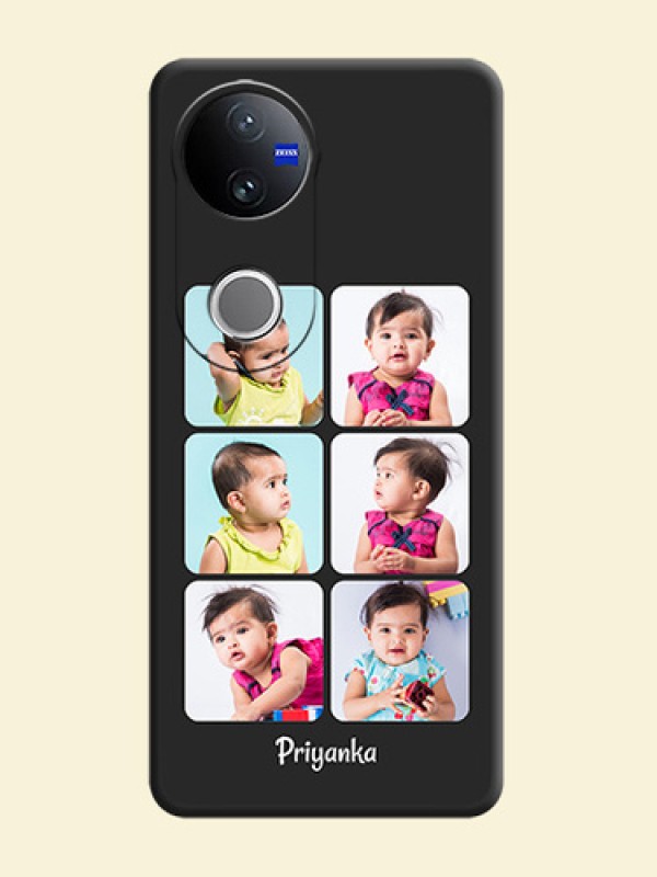 Floral Art with 6 Image Holder on Photo On Space Black Custom Soft Matte Mobile Back Cover - Vivo T4R 5G