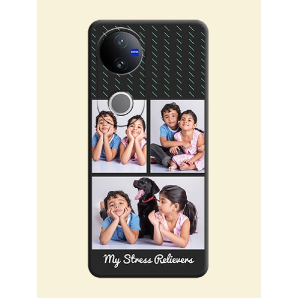 Cross Dotted Pattern with 2 Image Holder On Space Black Custom Soft Matte Mobile Back Cover - Vivo T4R 5G Cross Dotted Pattern with 2 Image Holder On Space Black Custom Soft Matte Mobile Back Cover - Vivo T4R 5G