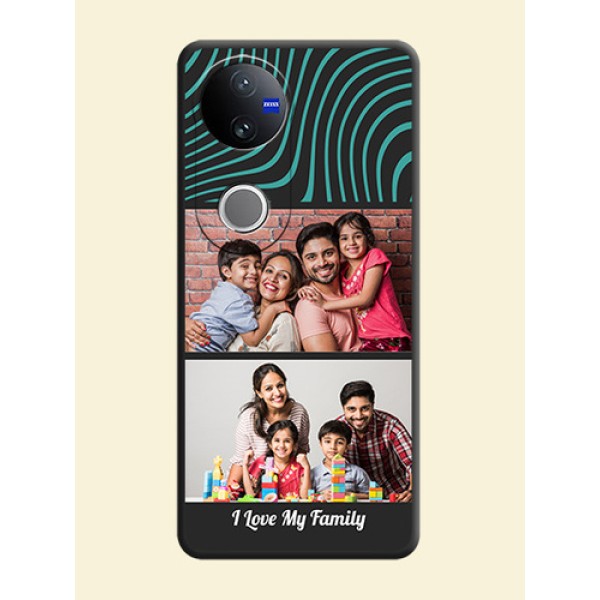 Wave Pattern with 2 Image Holder On Space Black Custom Soft Matte Mobile Back Cover - Vivo T4R 5G Wave Pattern with 2 Image Holder On Space Black Custom Soft Matte Mobile Back Cover - Vivo T4R 5G