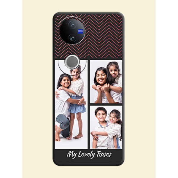 Wave Pattern with 3 Image Holder On Space Black Custom Soft Matte Mobile Back Cover - Vivo T4R 5G Wave Pattern with 3 Image Holder On Space Black Custom Soft Matte Mobile Back Cover - Vivo T4R 5G