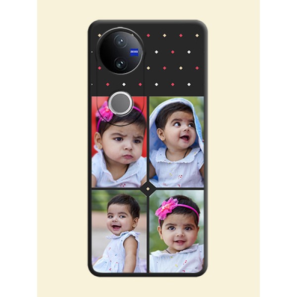 Multicolor Dotted Pattern with 4 Image Holder On Space Black Custom Soft Matte Mobile Back Cover - Vivo T4R 5G Multicolor Dotted Pattern with 4 Image Holder On Space Black Custom Soft Matte Mobile Back Cover - Vivo T4R 5G