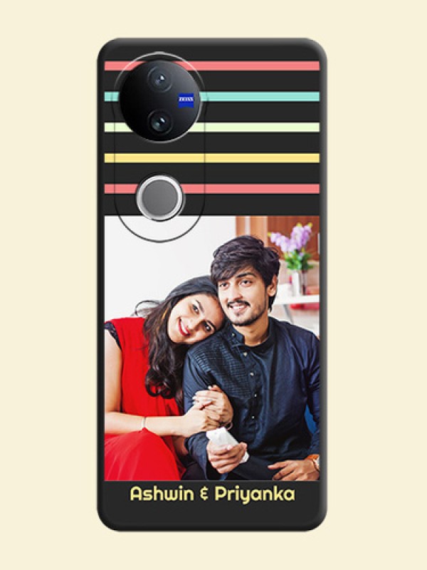 Color Stripes with Photo and Text on Photo On Space Black Custom Soft Matte Mobile Back Cover - Vivo T4R 5G