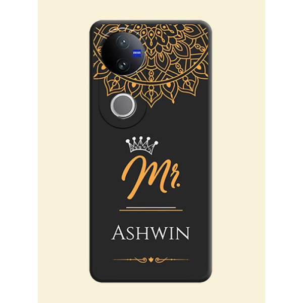 Mr Name with Floral Design On Space Black Custom Soft Matte Mobile Back Cover - Vivo T4R 5G Mr Name with Floral Design On Space Black Custom Soft Matte Mobile Back Cover - Vivo T4R 5G