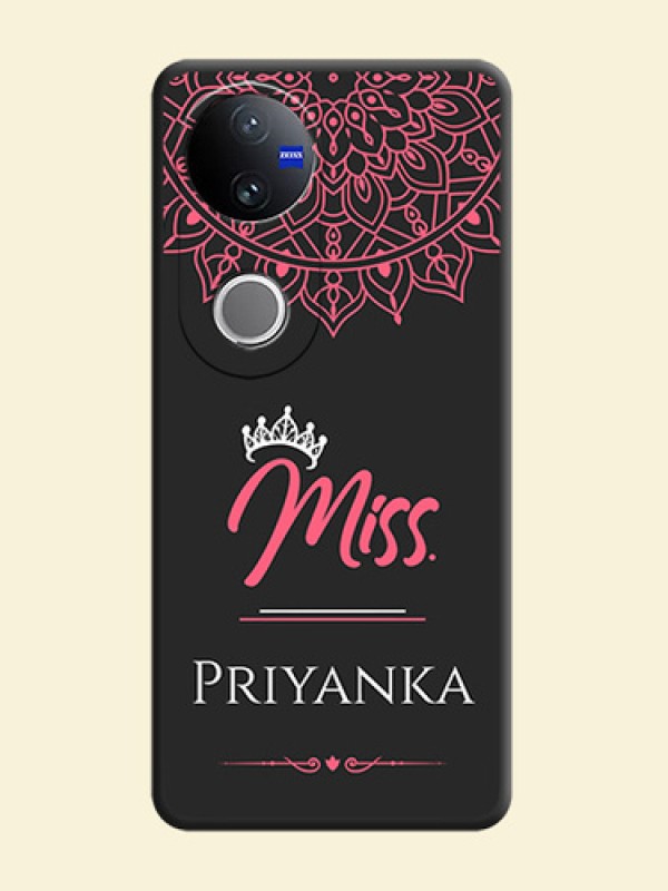 Mrs Name with Floral Design On Space Black Custom Soft Matte Mobile Back Cover - Vivo T4R 5G