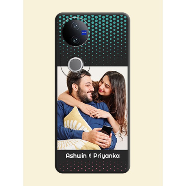 Faded Dots with Grunge Photo Frame and Text On Space Black Custom Soft Matte Mobile Back Cover - Vivo T4R 5G Faded Dots with Grunge Photo Frame and Text On Space Black Custom Soft Matte Mobile Back Cover - Vivo T4R 5G
