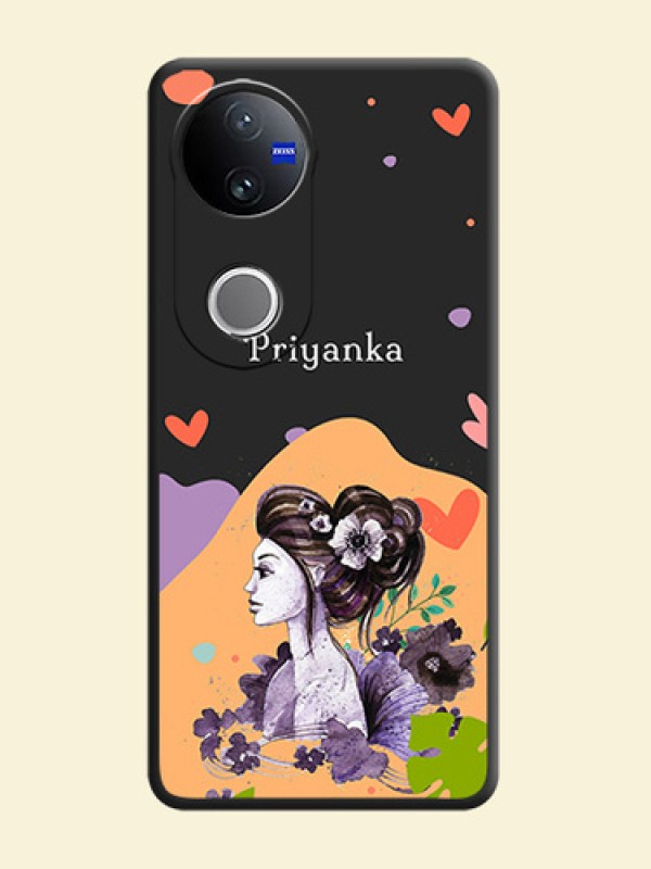 Namecase For Her With Fancy Lady Image On Space Black Custom Soft Matte Mobile Back Cover - Vivo T4R 5G