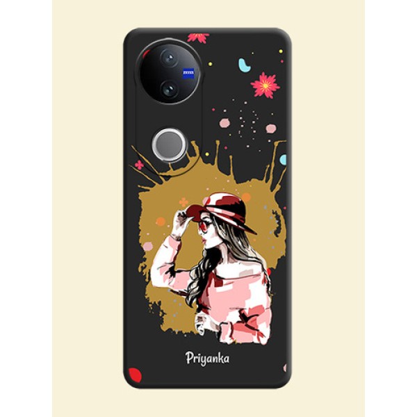Mordern Lady With Color Splash Background With Custom Text On Space Black Custom Soft Matte Mobile Back Cover - Vivo T4R 5G