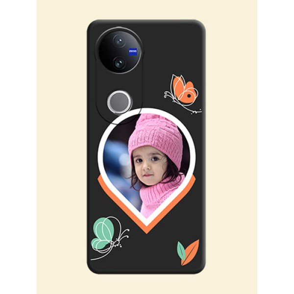 Upload Pic With Simple Butterly Design On Space Black Custom Soft Matte Mobile Back Cover - Vivo T4R 5G Upload Pic With Simple Butterly Design On Space Black Custom Soft Matte Mobile Back Cover - Vivo T4R 5G