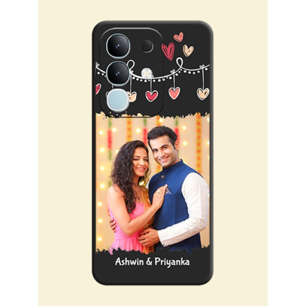 Pink Love Hangings with Name On Space Black Custom Soft Matte Mobile Back Cover - Vivo T4x 5G Pink Love Hangings with Name On Space Black Custom Soft Matte Mobile Back Cover - Vivo T4x 5G