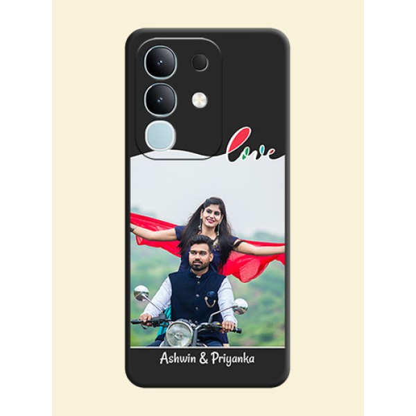 Fall in Love Pattern with Picture on Photo On Space Black Custom Soft Matte Mobile Back Cover - Vivo T4x 5G Fall in Love Pattern with Picture on Photo On Space Black Custom Soft Matte Mobile Back Cover - Vivo T4x 5G