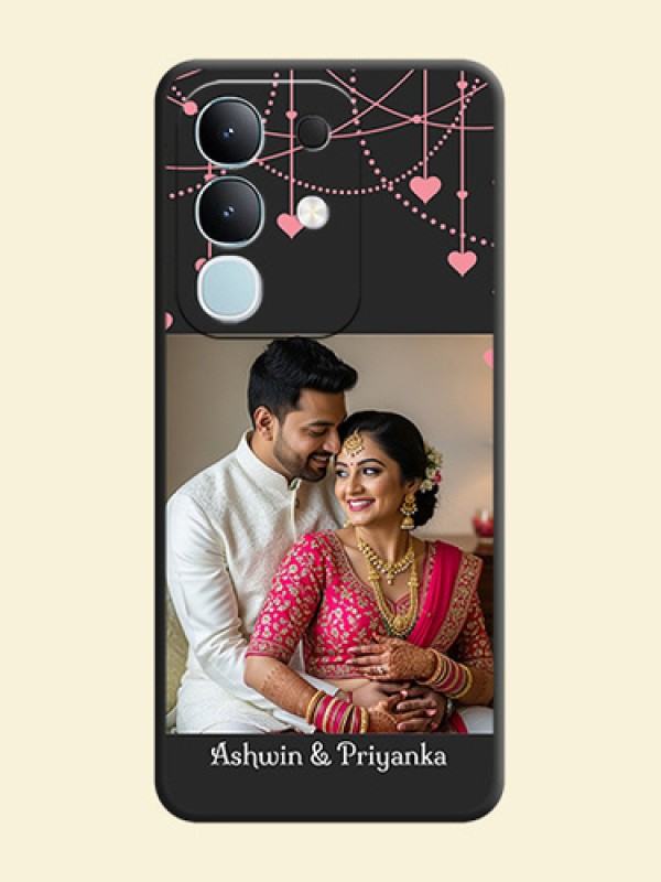Pink Love Hangings with Text On Space Black Custom Soft Matte Mobile Back Cover - Vivo T4x 5G