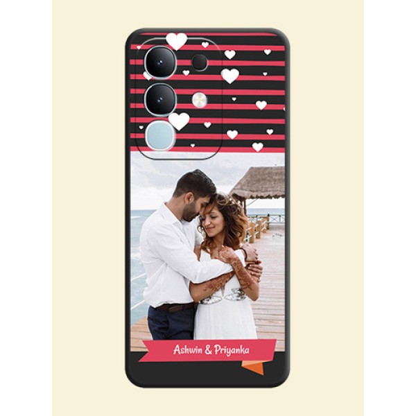 White Color Love Symbols with Pink Lines Pattern On Space Black Custom Soft Matte Mobile Back Cover - Vivo T4x 5G