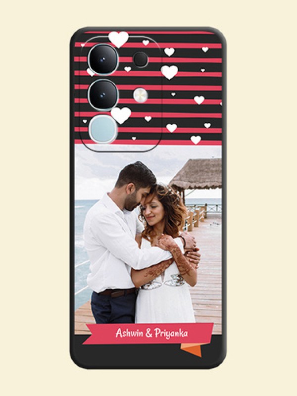 White Color Love Symbols with Pink Lines Pattern On Space Black Custom Soft Matte Mobile Back Cover - Vivo T4x 5G