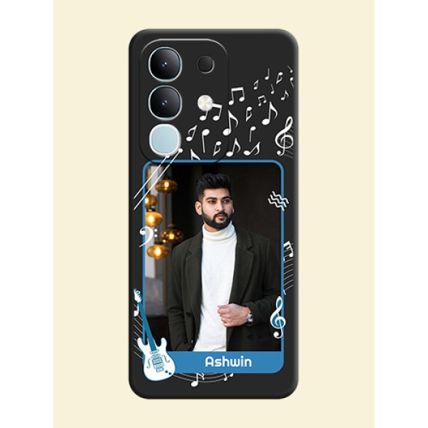 Musical Theme Design with Text on Photo On Space Black Custom Soft Matte Mobile Back Cover - Vivo T4x 5G