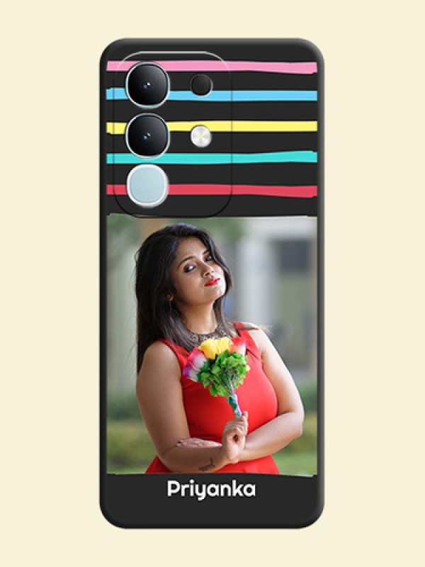 Multicolor Lines with Image On Space Black Custom Soft Matte Mobile Back Cover - Vivo T4x 5G