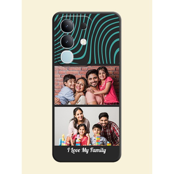 Wave Pattern with 2 Image Holder On Space Black Custom Soft Matte Mobile Back Cover - Vivo T4x 5G Wave Pattern with 2 Image Holder On Space Black Custom Soft Matte Mobile Back Cover - Vivo T4x 5G