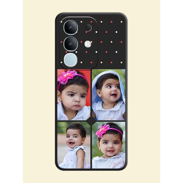 Multicolor Dotted Pattern with 4 Image Holder On Space Black Custom Soft Matte Mobile Back Cover - Vivo T4x 5G Multicolor Dotted Pattern with 4 Image Holder On Space Black Custom Soft Matte Mobile Back Cover - Vivo T4x 5G