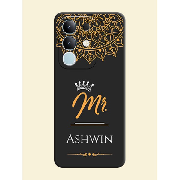 Mr Name with Floral Design On Space Black Custom Soft Matte Mobile Back Cover - Vivo T4x 5G Mr Name with Floral Design On Space Black Custom Soft Matte Mobile Back Cover - Vivo T4x 5G