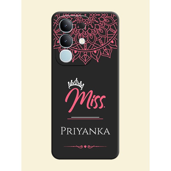 Mrs Name with Floral Design On Space Black Custom Soft Matte Mobile Back Cover - Vivo T4x 5G Mrs Name with Floral Design On Space Black Custom Soft Matte Mobile Back Cover - Vivo T4x 5G