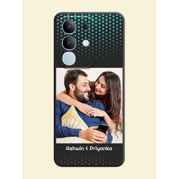 Faded Dots with Grunge Photo Frame and Text On Space Black Custom Soft Matte Mobile Back Cover - Vivo T4x 5G Faded Dots with Grunge Photo Frame and Text On Space Black Custom Soft Matte Mobile Back Cover - Vivo T4x 5G