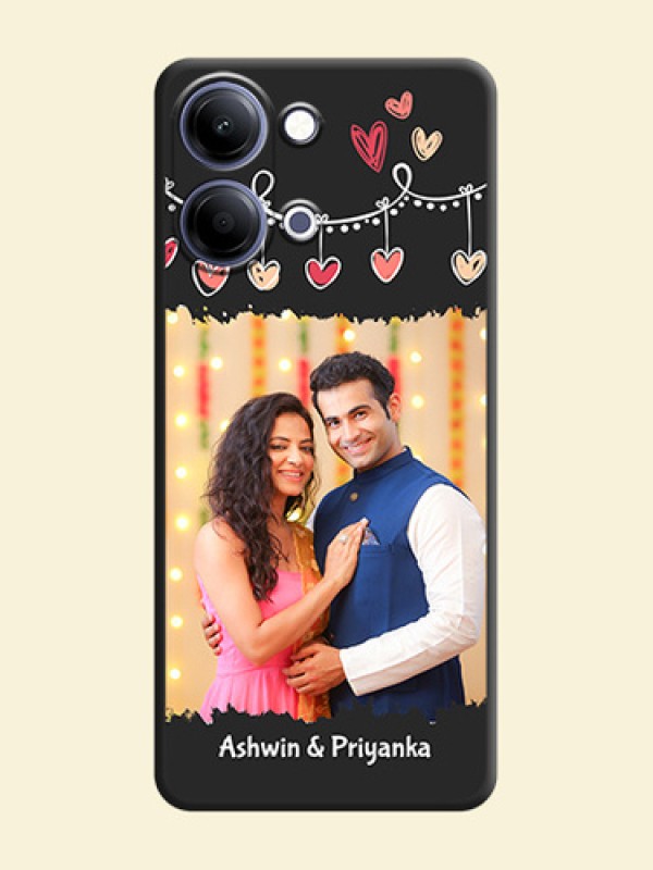 Pink Love Hangings with Name On Space Black Custom Soft Matte Mobile Back Cover - Vivo T5 Lite 44W 5G