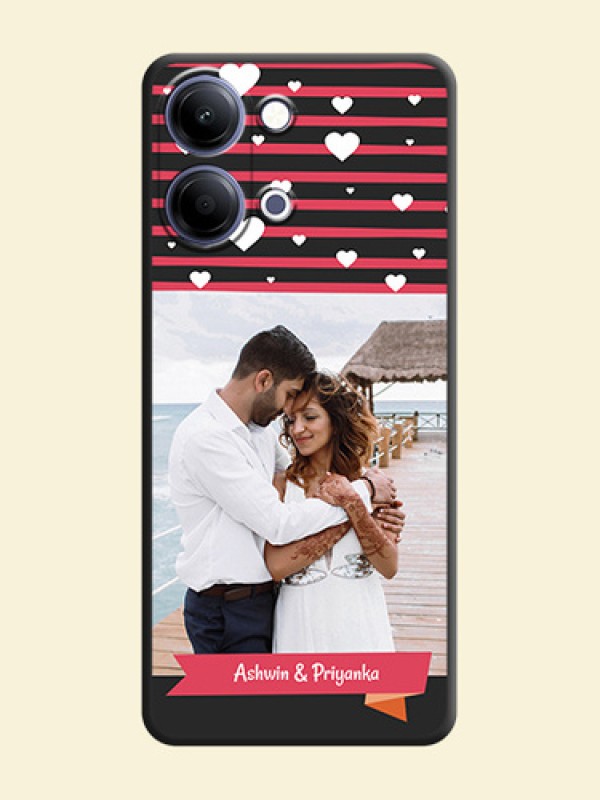 White Color Love Symbols with Pink Lines Pattern On Space Black Custom Soft Matte Mobile Back Cover - Vivo T5 Lite 44W 5G