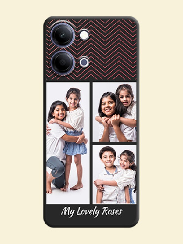 Wave Pattern with 3 Image Holder On Space Black Custom Soft Matte Mobile Back Cover - Vivo T5 Lite 44W 5G