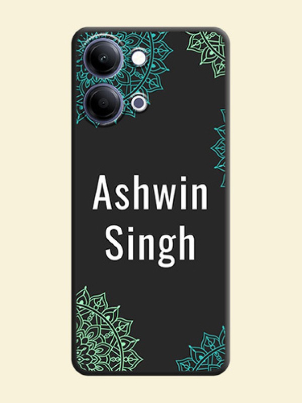 Your Name with Floral Design On Space Black Custom Soft Matte Mobile Back Cover - Vivo T5 Lite 44W 5G