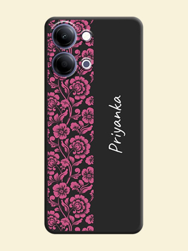 Pink Floral Pattern Design With Custom Text On Space Black Custom Soft Matte Mobile Back Cover - Vivo T5 Lite 44W 5G