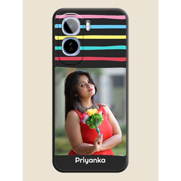 Multicolor Lines with Image On Space Black Custom Soft Matte Mobile Back Cover - Vivo T5 Pro 5G Multicolor Lines with Image On Space Black Custom Soft Matte Mobile Back Cover - Vivo T5 Pro 5G