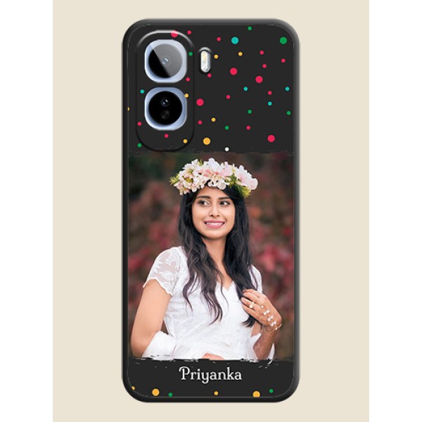 Multicolor Dotted Pattern with Text On Space Black Custom Soft Matte Mobile Back Cover - Vivo T5 Pro 5G Multicolor Dotted Pattern with Text On Space Black Custom Soft Matte Mobile Back Cover - Vivo T5 Pro 5G