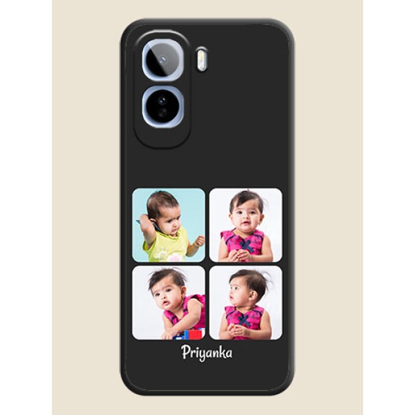 Floral Art with 6 Image Holder on Photo On Space Black Custom Soft Matte Mobile Back Cover - Vivo T5 Pro 5G Floral Art with 6 Image Holder on Photo On Space Black Custom Soft Matte Mobile Back Cover - Vivo T5 Pro 5G
