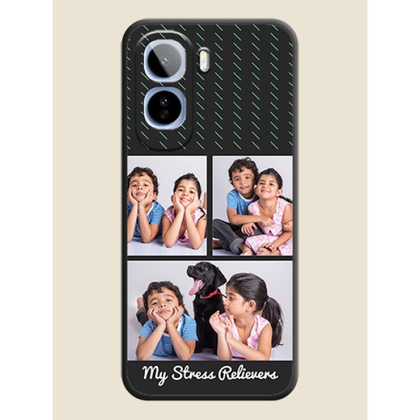 Cross Dotted Pattern with 2 Image Holder On Space Black Custom Soft Matte Mobile Back Cover - Vivo T5 Pro 5G Cross Dotted Pattern with 2 Image Holder On Space Black Custom Soft Matte Mobile Back Cover - Vivo T5 Pro 5G