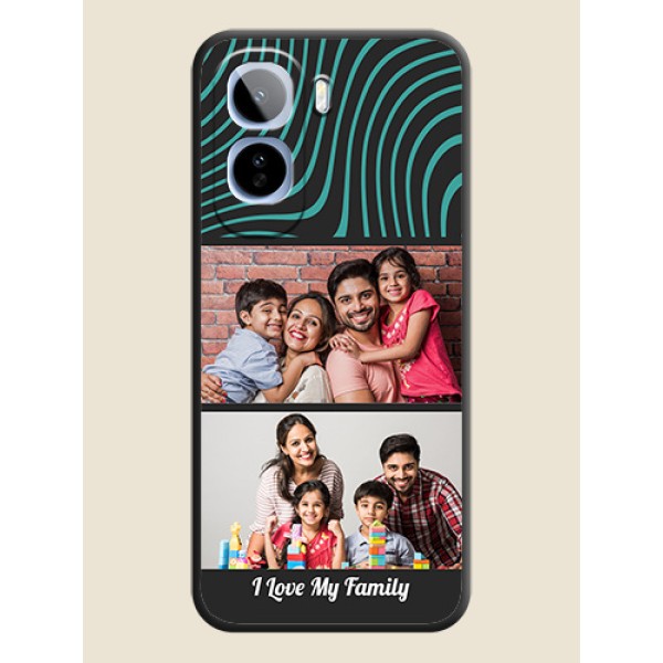 Wave Pattern with 2 Image Holder On Space Black Custom Soft Matte Mobile Back Cover - Vivo T5 Pro 5G Wave Pattern with 2 Image Holder On Space Black Custom Soft Matte Mobile Back Cover - Vivo T5 Pro 5G